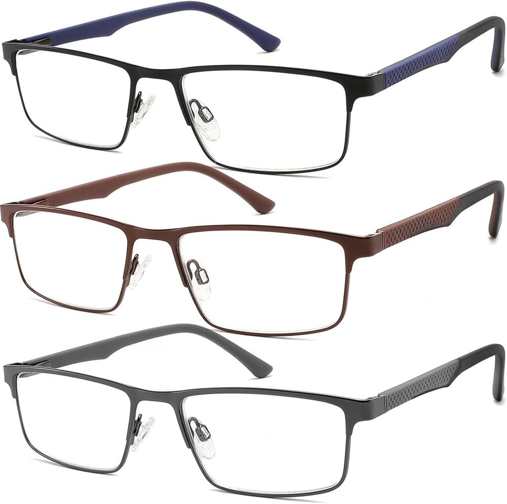 READITEASY 3 Pack Reading Glasses Men 1.0 Blue Light Blocking, Readers Men 1.0+